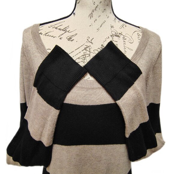 Vintage H&M Basic Knit Sweater Dress Large 2010 Striped Midi Neutral Capsule - Picture 2 of 7